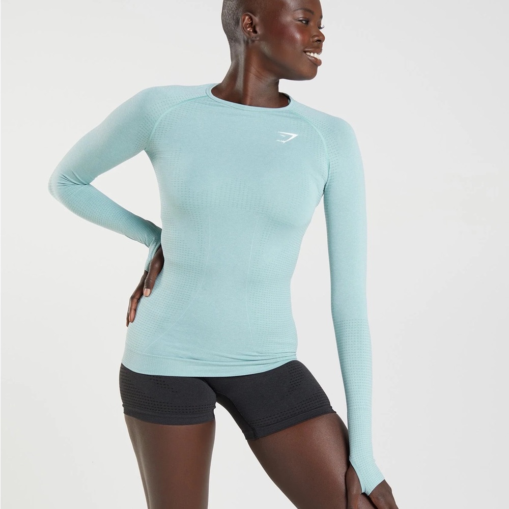 Gymshark Vital Long Sleeve Athletic Top in Pearl Blue Marl Womens M Turquoise